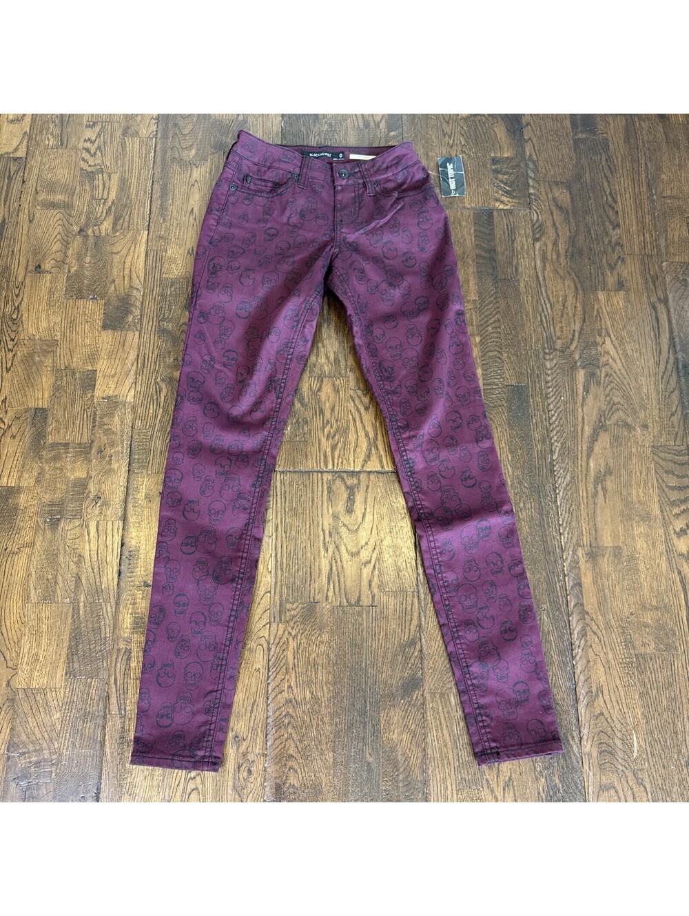 Blackheart Burgundy Skull Liner Skinny Jeans Womens Plus 0 Gothic Punk NWT Hot T